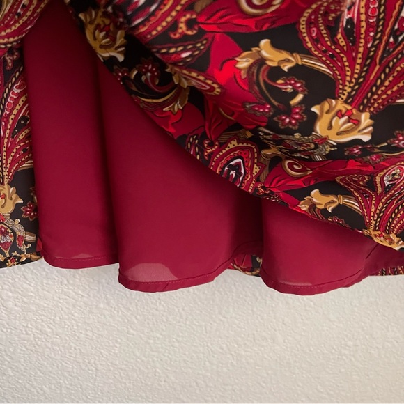 Vintage 80’s 90’s Chaus Red Paisley Flowy Semi-Sheer Lined Midi Skirt Size 14 - Picture 10 of 14